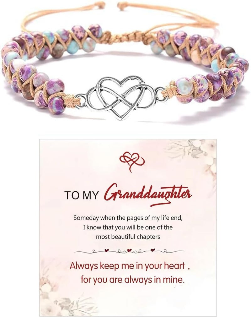 BTZY Store for My Granddaughter “You are Always in Mine Beads“ Bracelet, Natural Emperor Jasper Stone Beaded Wrap Bracelet Duoble Layer for Mind Peace,Bracelet for Granddaughter - Image 1